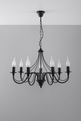 Klasyczna Lampa Wisząca Świeca Żyrandol MINERWA 7 Czarny SL.219 styl pałacowy