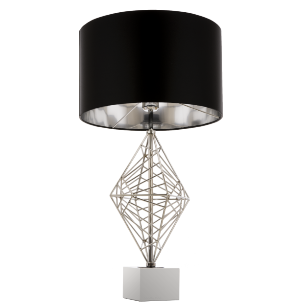  Lampa stołowa  Caracas - T01960CH Cosmo Light  Klosz jest czary ze srebrnym wnętrzem fantazyjna podstawa  w kolorze chromu
