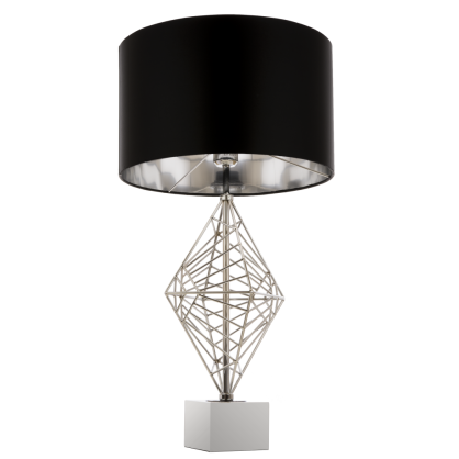 Lampa stołowa  Caracas - T01960CH Cosmo Light  Klosz jest czary ze srebrnym wnętrzem fantazyjna podstawa  w kolorze chromu