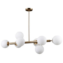 Lampa wisząca RADDI PNS-5510-8-HBR Italux ZŁOTY KORPUS BIAŁE KLOSZE 8xG9 DESIGNERSKA