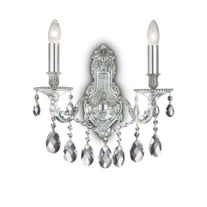 Kinkiet Gioconda AP2 ARGENTO Ideal Lux  044910   z odlewu metalu w kolorze srebrnym wisoiorki  z kryształków