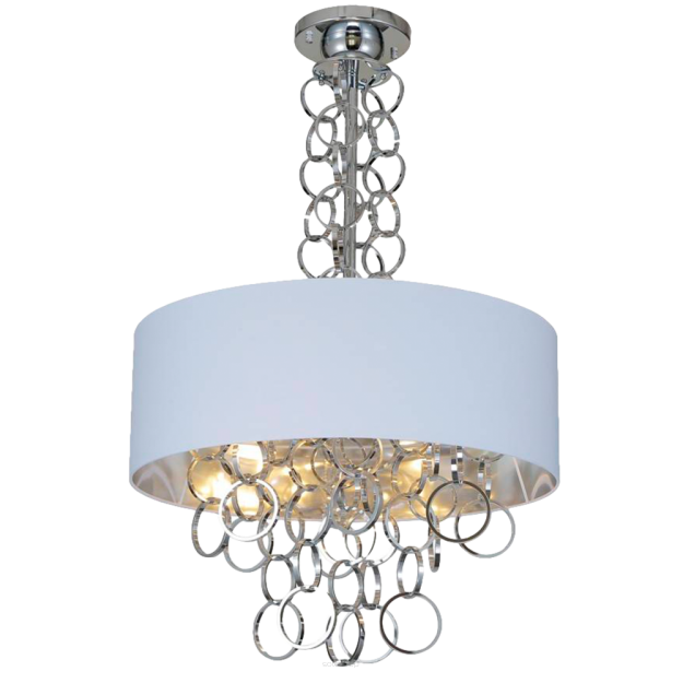  Lampa wisząca Cairo - P06496WH AG bogata forma biały klosz z jego wnętrza wydostają się chromowane  dekoracyjne okręgi