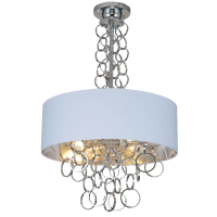  Lampa wisząca Cairo - P06496WH AG bogata forma biały klosz z jego wnętrza wydostają się chromowane  dekoracyjne okręgi