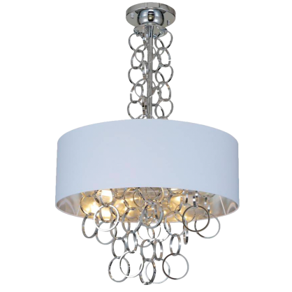  Lampa wisząca Cairo - P06496WH AG bogata forma biały klosz z jego wnętrza wydostają się chromowane  dekoracyjne okręgi