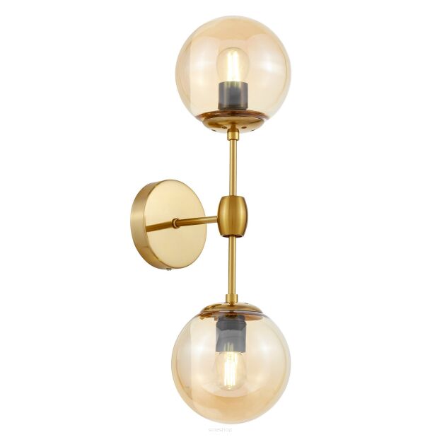 Kinkiet ZODIAK W2 Lumina Deco LDW 6001-2 (MD) Loft mosiężny bursztynowe klosze