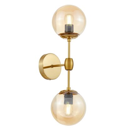 Kinkiet ZODIAK W2 Lumina Deco LDW 6001-2 (MD) Loft mosiężny bursztynowe klosze