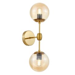 Kinkiet ZODIAK W2 Lumina Deco LDW 6001-2 (MD) Loft mosiężny bursztynowe klosze