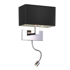 Kinkiet Martens AZzardo MB2251-B-LED-R BK AZ1558 z metalu w kolorze chromu i czarnego materiału w kształcie prostokąta nowoczesna do czytania LED