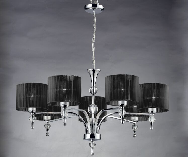 Lampa Wisząca Impress 7 Azzardo 1976-7P BK  z metalu o wykończeniu chromowanym i szklanym abażury w kolorze czarnym
