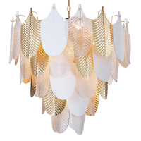 LAMPA WISZĄCA EFEKTOWNA MODERNISTYCZNA DOSKONAŁA DO WYSOKICH POMIESZCZEŃ ZŁOTE BIAŁE LIŚCIE COSMO LIGHT P21070AU