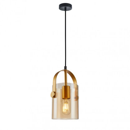 Lampa wisząca Nanesma PND-32453-1-GD+AMB nowoczesna bursztynowy klosz kształtem przypomina wiaderko