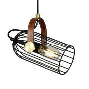 Lampa wisząca ANTOIN Italux DRUCIANY OTWARTY KLOSZ SKÓRZANA RĄCZKA LOFT/INDUSTRIAL E27