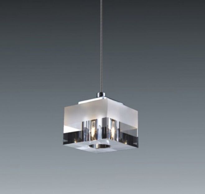 Lampa wisząca Cubric MD9216-1A Italux  nowoczesna lampa wykończenie w kolorze chromu klosz w kształcie kostki transparentno-mleczny