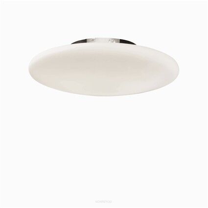 Plafon Smarties PL3 D60 Ideal Lux 032023   Klosz wykonany jest z białego szkła metalowa rama w kolorze chromu  okrągła spłaszczona