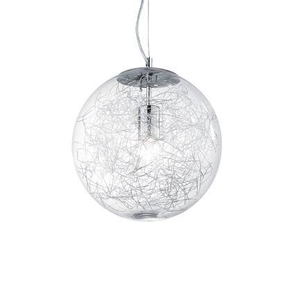 Lampa wisząca Mapa Max SP1 D40 Ideal Lux  045122  Klosz w kształcie kuli wykonany z przezroczystego szkła z dekoracją z aluminiowych drucików w środku