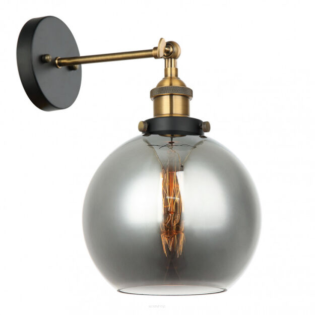 Kinkiet CARDENA MBM-4330/1 GD+SG Italux EKSTRAWAGANCKA LAMPA ŚCIENNA W STYLU INDUSTRIAL / RETRO CZARNY / ZŁOTY / DYMIONE SZKŁO 