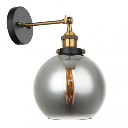 Kinkiet CARDENA MBM-4330/1 GD+SG Italux EKSTRAWAGANCKA LAMPA ŚCIENNA W STYLU INDUSTRIAL / RETRO CZARNY / ZŁOTY / DYMIONE SZKŁO 