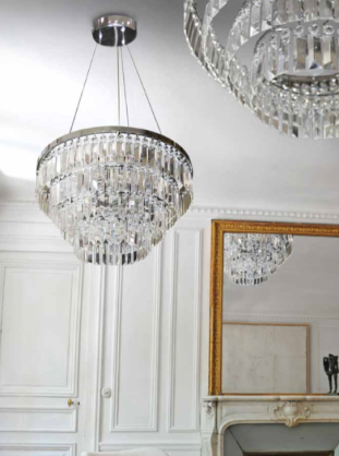Lampa wisząca / plafon Azzardo Salerno DEL-6293-5P  AZ2107 z metalu o wykończeniu chromowanym składa się z kryształków w kształcie prostokątów okrągła podstawa