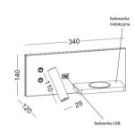 Kinkiet HOTELS 417L ELKIM biały USB ładowarka indukcyjna - 3
