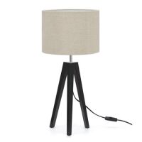 Lampa stołowa LUNDEN 107944 Markslojd Trójnożna metalowa podstawa klasyczny materiałowy klosz czarny / beżowoy