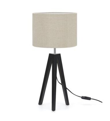 Lampa stołowa LUNDEN 107944 Markslojd Trójnożna metalowa podstawa klasyczny materiałowy klosz czarny / beżowoy