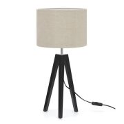 Lampa stołowa LUNDEN 107944 Markslojd Trójnożna metalowa podstawa klasyczny materiałowy klosz czarny / beżowoy
