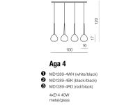 Lampa wisząca Aga 4 Black azzardo MD1289-4 BK AZ1067  czarna nowoczesna opływowy kształt 4 klosze - 3