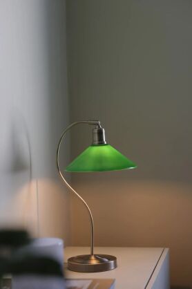 Lampa stołowa Vela 1L E27 108864 Markslojd antyczny mosiądz/zielona 49,5cm, klosz Ø25cm