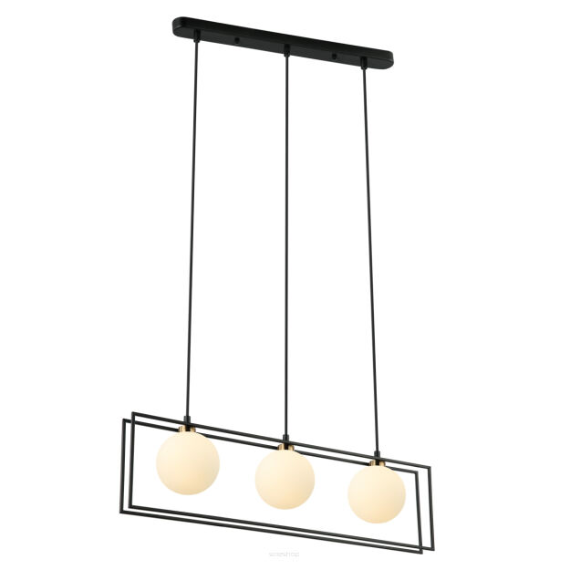 Lampa wisząca Grosetta PND-53423-3-BK Italux trzy kule umieszczone w podwójnej prostokątnej ramce