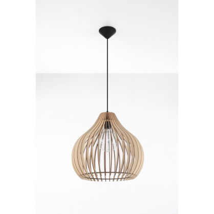 LAMPA  WISZĄCA APRILLO NATURALNE DREWNO AŻUROWY KLOSZ NOWOCZESNY 