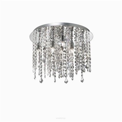 Plafon Royal PL8 Ideal Lux  052991  wykonana z chromowanego metalu klosz tworzą zwisające kryształki