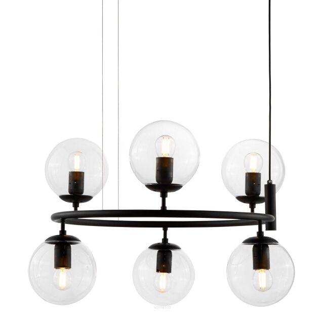 Lampa wisząca CEREDO NEO LDP 6034-6-RND (BK) Lumina Deco czarna z przezroczystymi kloszami