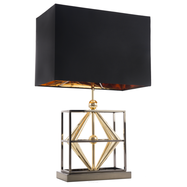  Lampa stołowa  Quito - T01939BK AU Cosmo Light  Klosz jest czary ze złotym wnętrzem podstawa jest geometryczna w kolorach gun-black oraz złotym