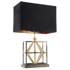  Lampa stołowa  Quito - T01939BK AU Cosmo Light  Klosz jest czary ze złotym wnętrzem podstawa jest geometryczna w kolorach gun-black oraz złotym