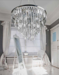 Lampa wisząca / plafon Azzardo Kalabria DEL-3872-6P z metalu o wykończeniu aluminiowym składa się z kryształków w kształcie łezek kółek oraz prostokątów okrągła podstawa - 2