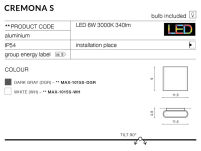 Kinkiet CREMONA S IP54 LED 6W  szary zewnetrzny świeci góra dól - 3