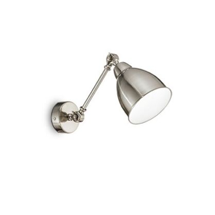 Kinkiet NEWTON AP1 Ideal Lux  016399  z metalu w kolorze niklu posiada regulowane ramię i klosz w  środku biały