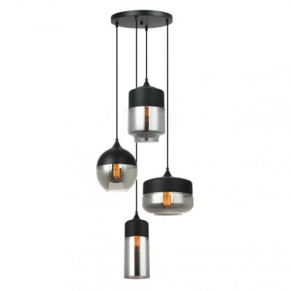 Lampa wisząca MOLINA MDM-4364/4 BK+SG Italux  3 KLOSZE RÓŻNEJ  WIELKOŚCI OKRĄGŁA PODSUFITKA CZARNY / CHROM / DYMIONE SZKŁO 