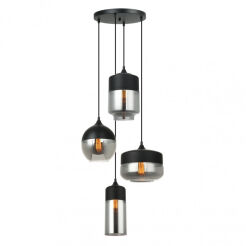 Lampa wisząca MOLINA MDM-4364/4 BK+SG Italux  3 KLOSZE RÓŻNEJ  WIELKOŚCI OKRĄGŁA PODSUFITKA CZARNY / CHROM / DYMIONE SZKŁO 