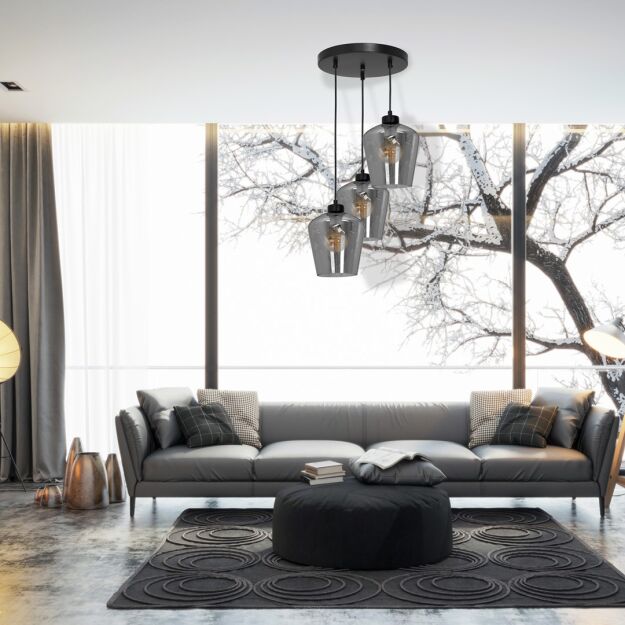 Lampa wisząca SANTIAGO SMOKED potrójny zwis dymione szkło MLP6612