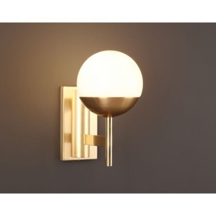 Kinkiet Dallas W0207 Maxlight okrągły kula klosz mleczny podstawa złota