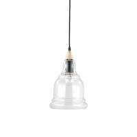Lampa wisząca GRETEL SP1 Ideal Lux  122564 klosz szklany rama z metalu wykończenie w kolorze czarnej matowej farby z dodatkiem naturalnego drewna