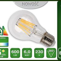ŻARÓWKA LED E27 A60 FILAMENT RETRO 6W 600lm CIEPŁA
