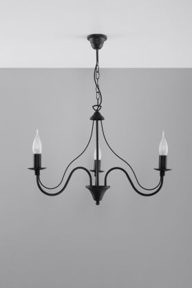 Klasyczna Lampa Wisząca Świeca Żyrandol MINERWA 3 Czarny SL.217 styl pałacowy