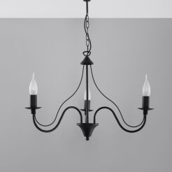 Klasyczna Lampa Wisząca Świeca Żyrandol MINERWA 3 Czarny SL.217 styl pałacowy