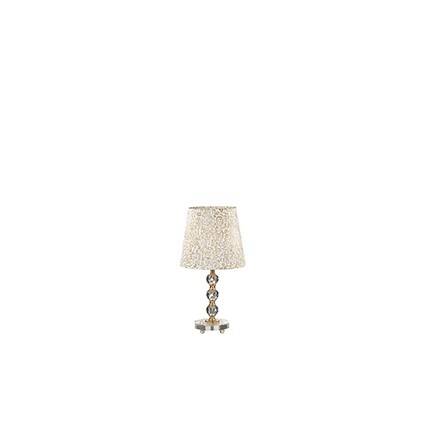 Lampa stołowa Queen TL1 MEDIUM Ideal Lux  077741  Klosz z tkaniny ze złotym błyszczącym wzorem Lampa ma metalową oprawę wykończoną w złotym kolorze posiada kryształowe elementy