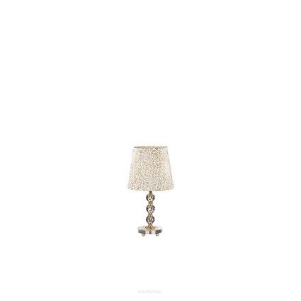 Lampa stołowa Queen TL1 MEDIUM Ideal Lux  077741  Klosz z tkaniny ze złotym błyszczącym wzorem Lampa ma metalową oprawę wykończoną w złotym kolorze posiada kryształowe elementy