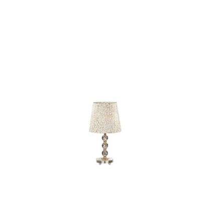 Lampa stołowa Queen TL1 MEDIUM Ideal Lux  077741  Klosz z tkaniny ze złotym błyszczącym wzorem Lampa ma metalową oprawę wykończoną w złotym kolorze posiada kryształowe elementy