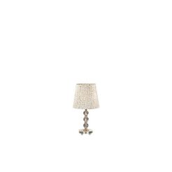 Lampa stołowa Queen TL1 MEDIUM Ideal Lux  077741  Klosz z tkaniny ze złotym błyszczącym wzorem Lampa ma metalową oprawę wykończoną w złotym kolorze posiada kryształowe elementy