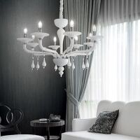 Lampa wisząca Miramare SP8 Ideal Lux 068190   z ręcznie dmuchanego przezroczystego i białego szkła chromowane wykończenia styl pałacowy